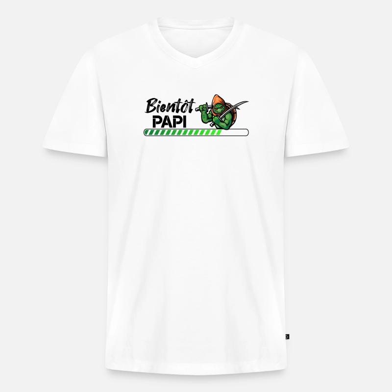 Bientôt papi ninja - T-shirt encolure en V Premium bio Homme - blanc