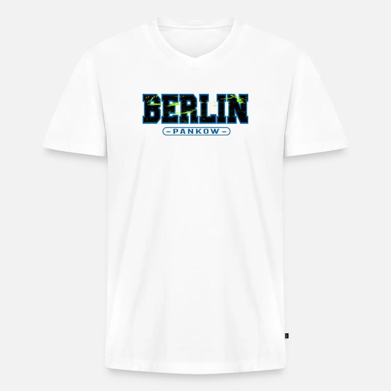 Berlin Pankow Neon-Graffiti - Männer Premium Bio T-Shirt mit V-Ausschnitt - Weiß