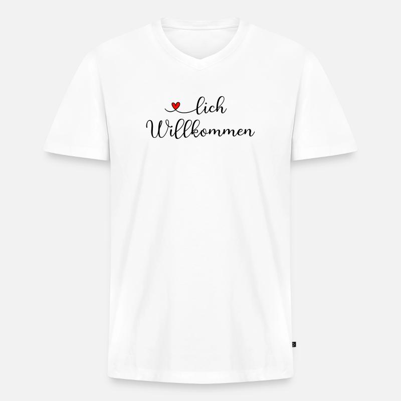 Herzlich Willkommen - Männer Premium Bio T-Shirt mit V-Ausschnitt - Weiß