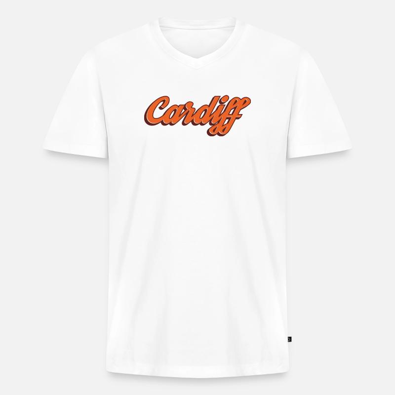 Cardiff Script Orange - Männer Premium Bio T-Shirt mit V-Ausschnitt - Weiß