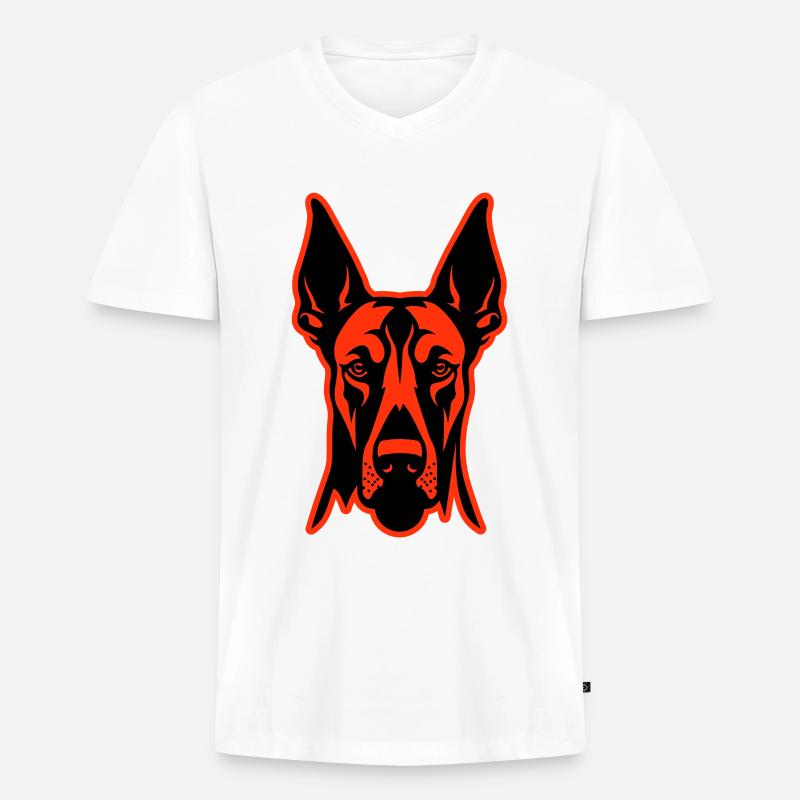 Doberman Hund Kopf - Männer Premium Bio T-Shirt mit V-Ausschnitt - Weiß