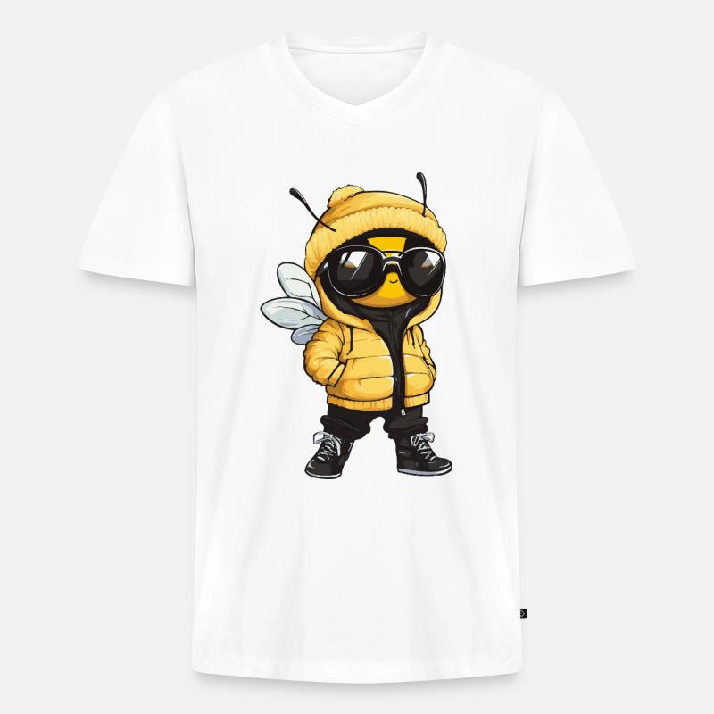 Biene Cool Honigbiene Comic - Männer Premium Bio T-Shirt mit V-Ausschnitt - Weiß
