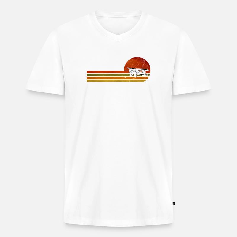 Retro Flugzeug Sunset Stripes - Männer Premium Bio T-Shirt mit V-Ausschnitt - Weiß