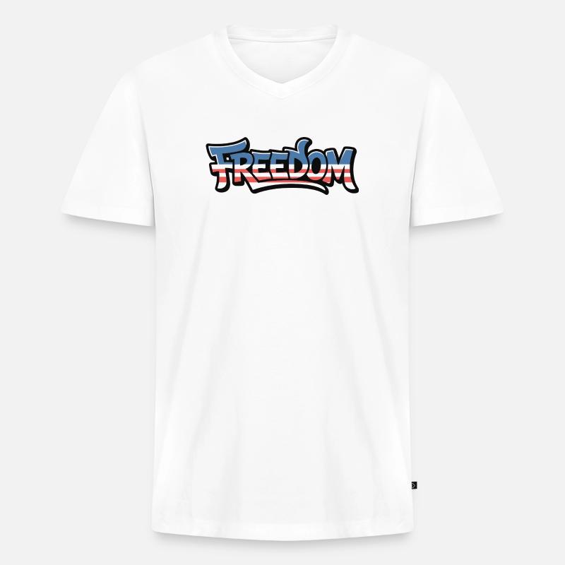 Freedom Typografie Statement Design - Männer Premium Bio T-Shirt mit V-Ausschnitt - Weiß