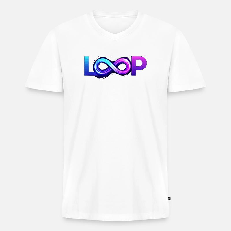 Neon Loop Unendlichkeit - Männer Premium Bio T-Shirt mit V-Ausschnitt - Weiß