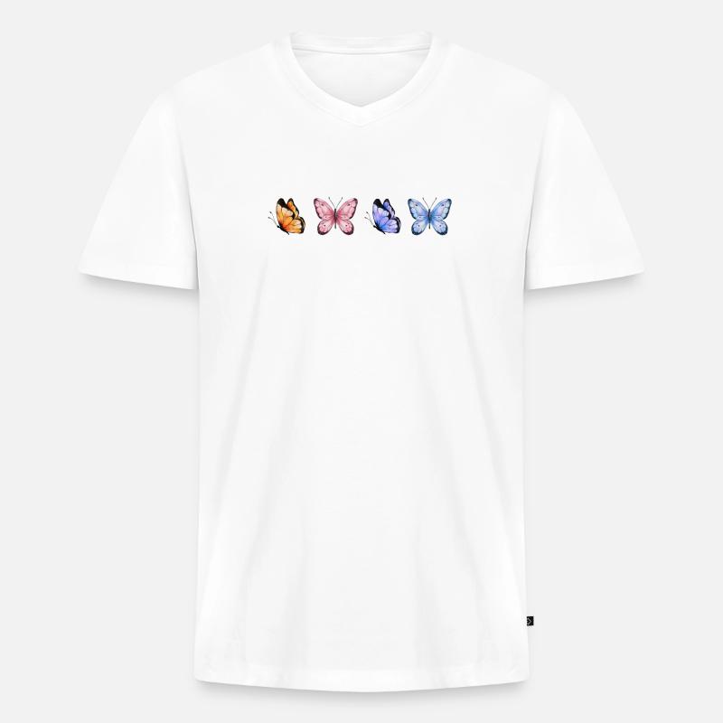 Bunte Schmetterlinge Quartet - Männer Premium Bio T-Shirt mit V-Ausschnitt - Weiß