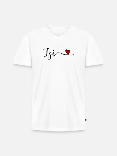 Isi mit Herz - Männer Premium Bio T-Shirt mit V-Ausschnitt - Weiß