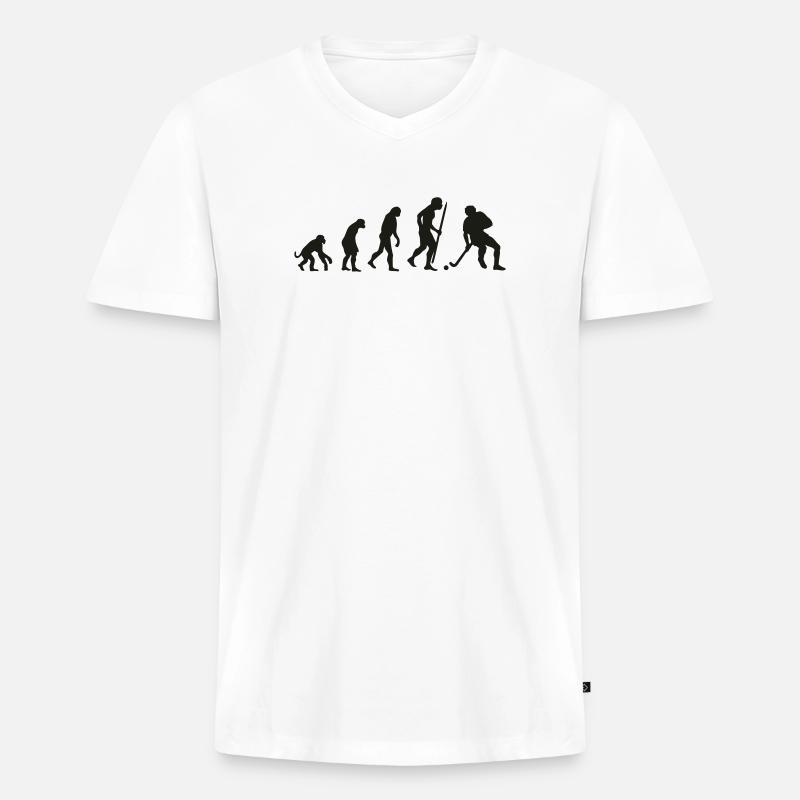 Evolution der Feldhockey - Männer Premium Bio T-Shirt mit V-Ausschnitt - Weiß
