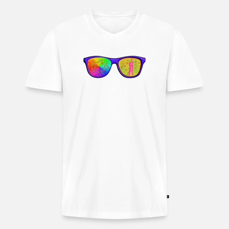 Cap mit Brille - Männer Premium Bio T-Shirt mit V-Ausschnitt - Weiß