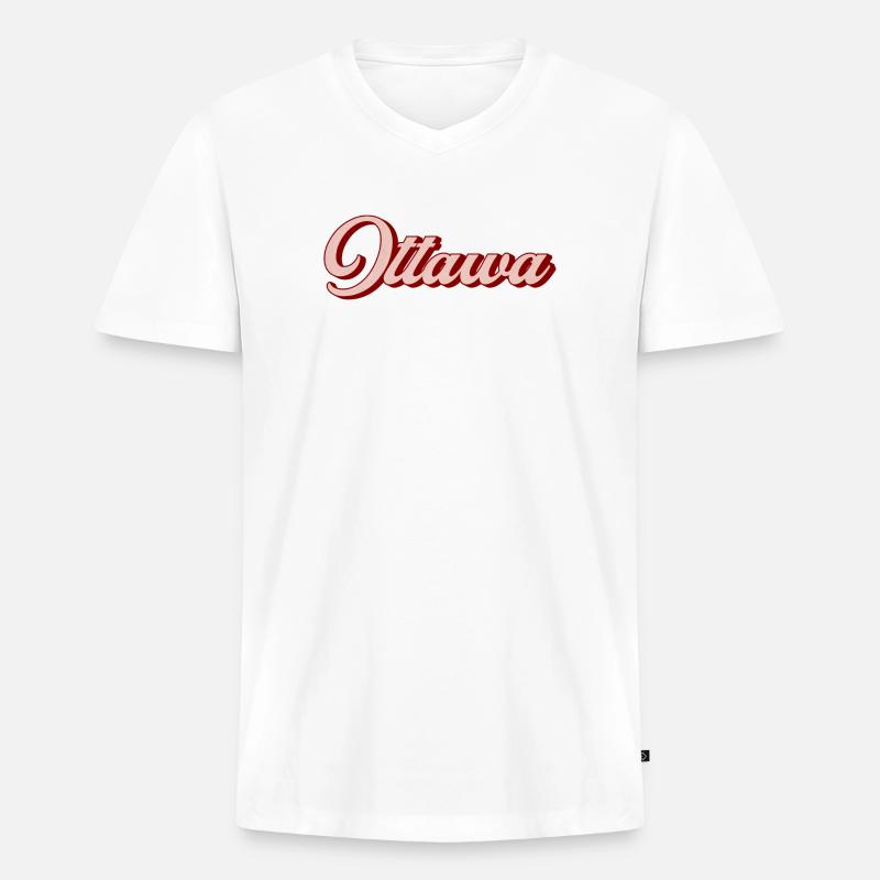 Ottawa Retro Script - Männer Premium Bio T-Shirt mit V-Ausschnitt - Weiß