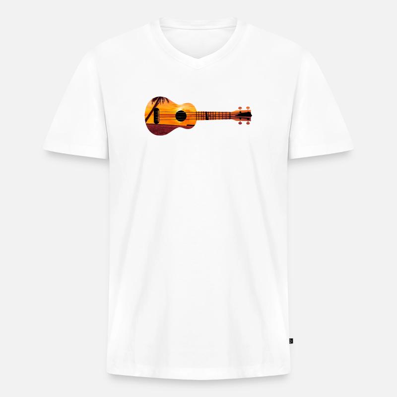 Hawaiian Ukulele Uke Beach Sunset - Männer Premium Bio T-Shirt mit V-Ausschnitt - Weiß