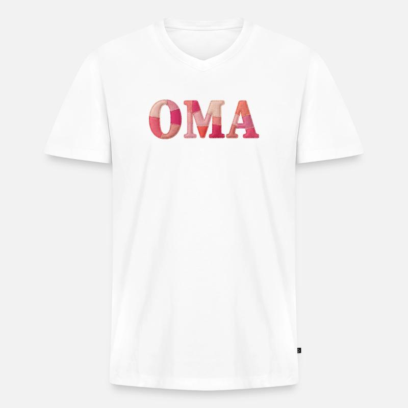 OMA Cozy Patchwork Statement Geschenk - Männer Premium Bio T-Shirt mit V-Ausschnitt - Weiß