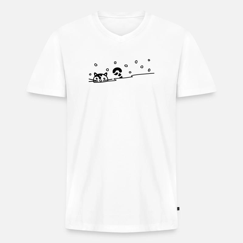 Niedliche Katze im Schnee - Männer Premium Bio T-Shirt mit V-Ausschnitt - Weiß