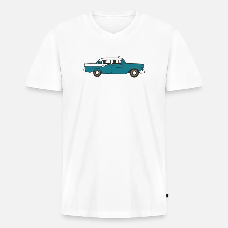 Kubanisches Oldtimer-Auto - Männer Premium Bio T-Shirt mit V-Ausschnitt - Weiß
