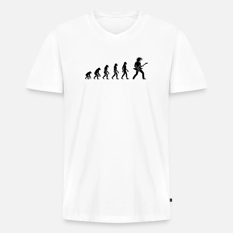 Evolution Rock 'n' Roll Gitarrist Design - Männer Premium Bio T-Shirt mit V-Ausschnitt - Weiß
