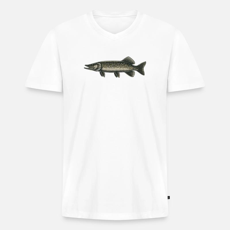 Hecht - Männer Premium Bio T-Shirt mit V-Ausschnitt - Weiß
