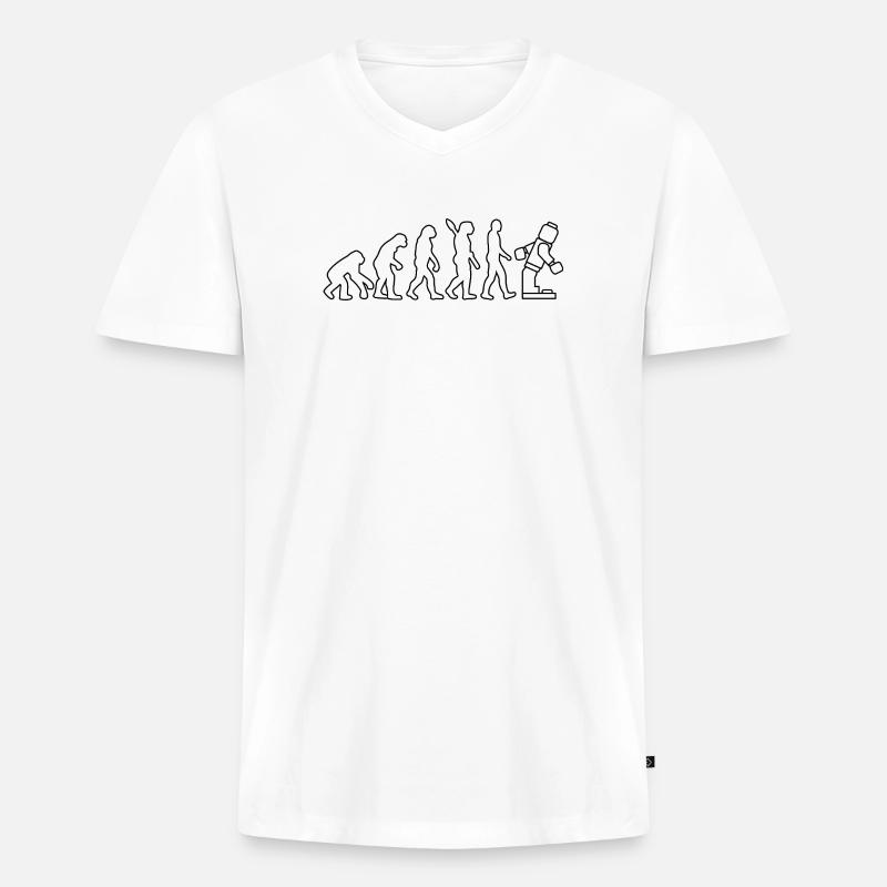 Klemmbaustein Evolution Menschheit Noppenbaustein - Männer Premium Bio T-Shirt mit V-Ausschnitt - Weiß
