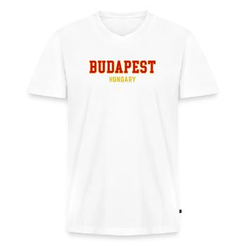 Budapest City Pride Varsity - Männer Premium Bio T-Shirt mit V-Ausschnitt - Weiß - Vorne - Nico (187cm)
