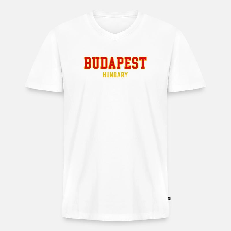 Budapest City Pride Varsity - Männer Premium Bio T-Shirt mit V-Ausschnitt - Weiß