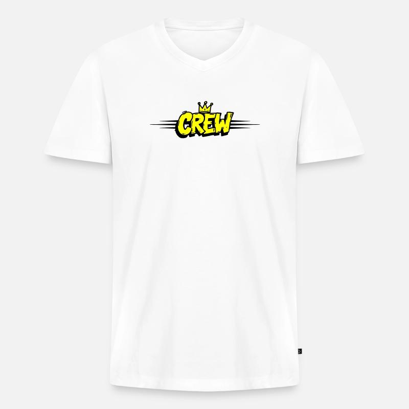 Crew Krone - Männer Premium Bio T-Shirt mit V-Ausschnitt - Weiß