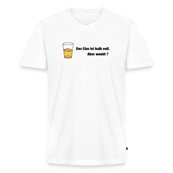 Glas halb voll Realist - Männer Premium Bio T-Shirt mit V-Ausschnitt - Weiß - Vorne - Nico (187cm)