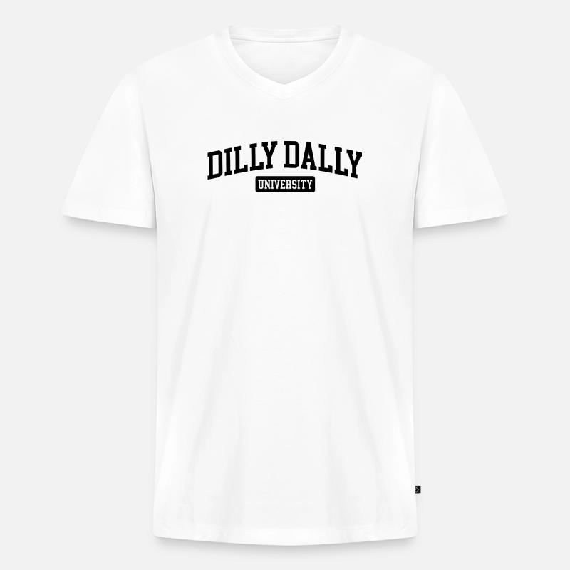 Dilly Dally University Procrastinate Dreschen - Männer Premium Bio T-Shirt mit V-Ausschnitt - Weiß