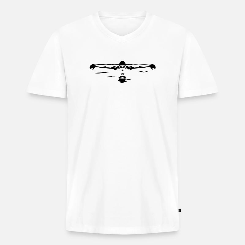 Schwimmer, Butterfly - Männer Premium Bio T-Shirt mit V-Ausschnitt - Weiß