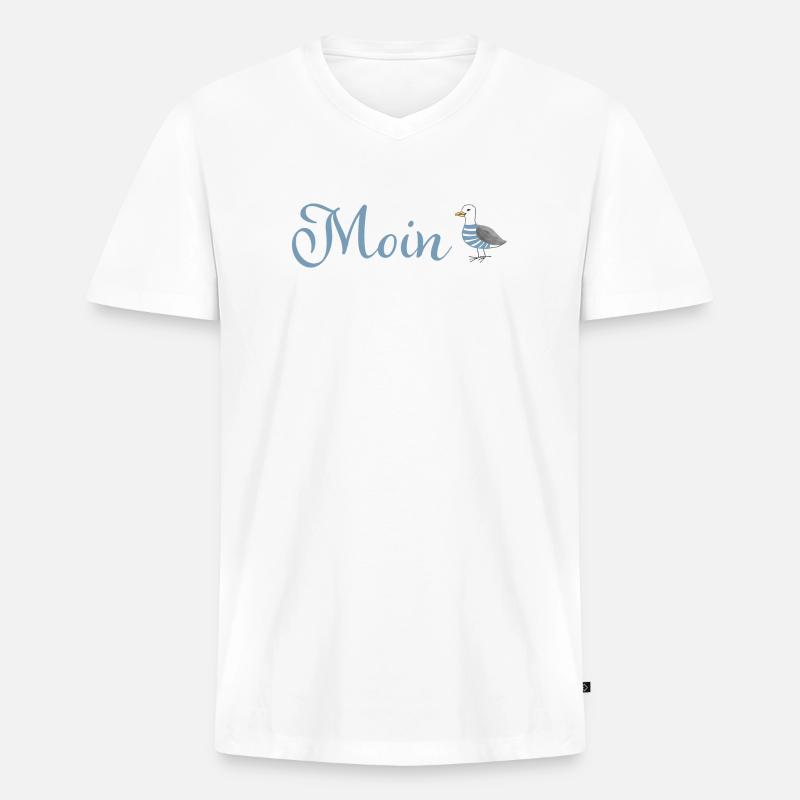 Moin Möwe - Männer Premium Bio T-Shirt mit V-Ausschnitt - Weiß
