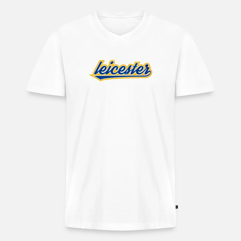 Leicester Script Swoosh auf Kleidung - Männer Premium Bio T-Shirt mit V-Ausschnitt - Weiß