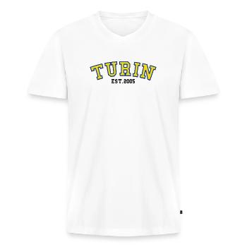 Turin Est.2005  - Men's Premium Organic T-shirt with V-neck - white - Front - Nico (187cm)