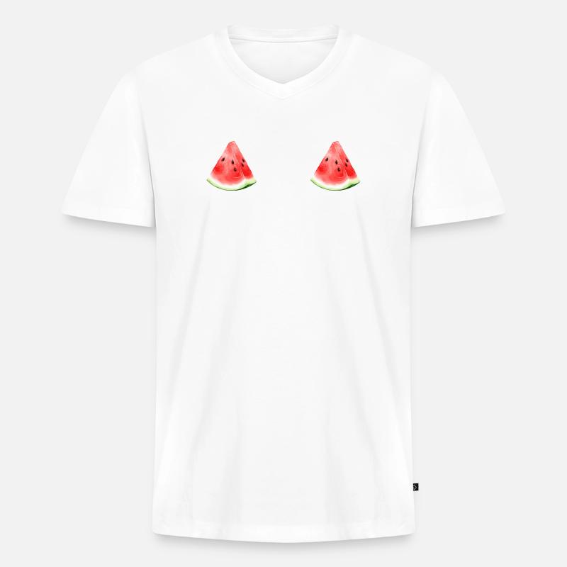 Pastèque pastèque  - T-shirt encolure en V Premium bio Homme - blanc