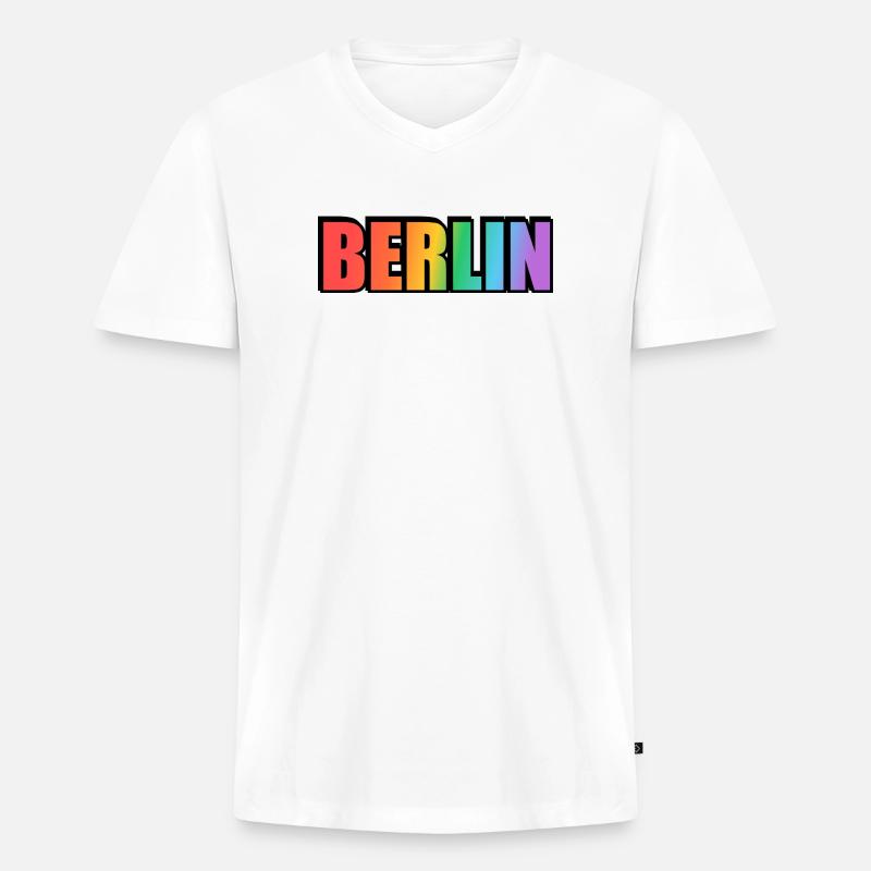 Berlin Rainbow Gradient Letters LGBT - Männer Premium Bio T-Shirt mit V-Ausschnitt - Weiß