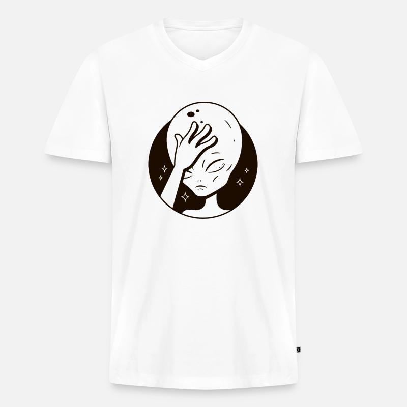 Facepalm Alien - Männer Premium Bio T-Shirt mit V-Ausschnitt - Weiß