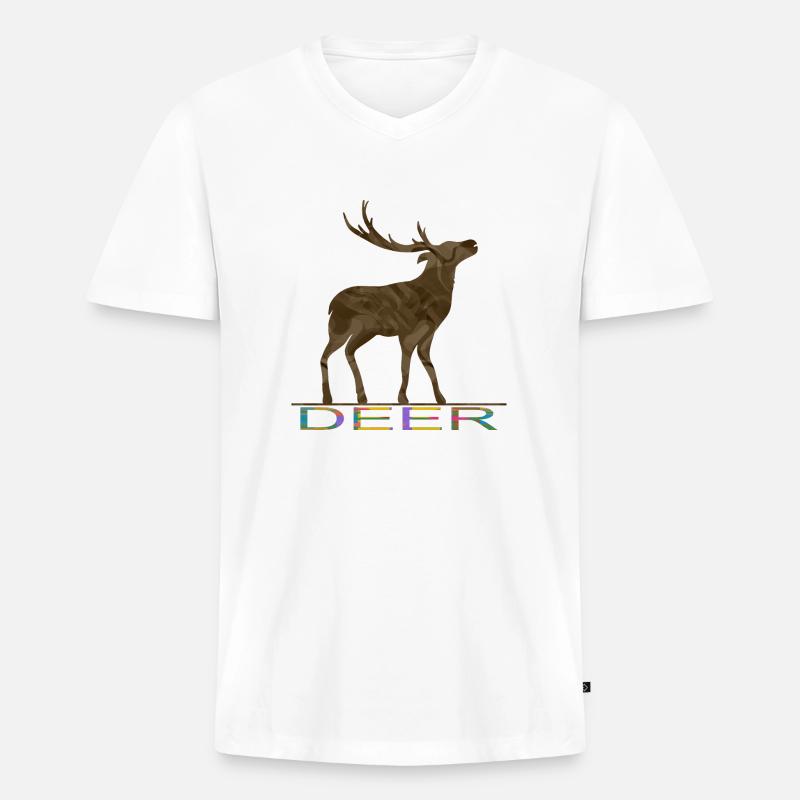 Hirsch - Männer Premium Bio T-Shirt mit V-Ausschnitt - Weiß