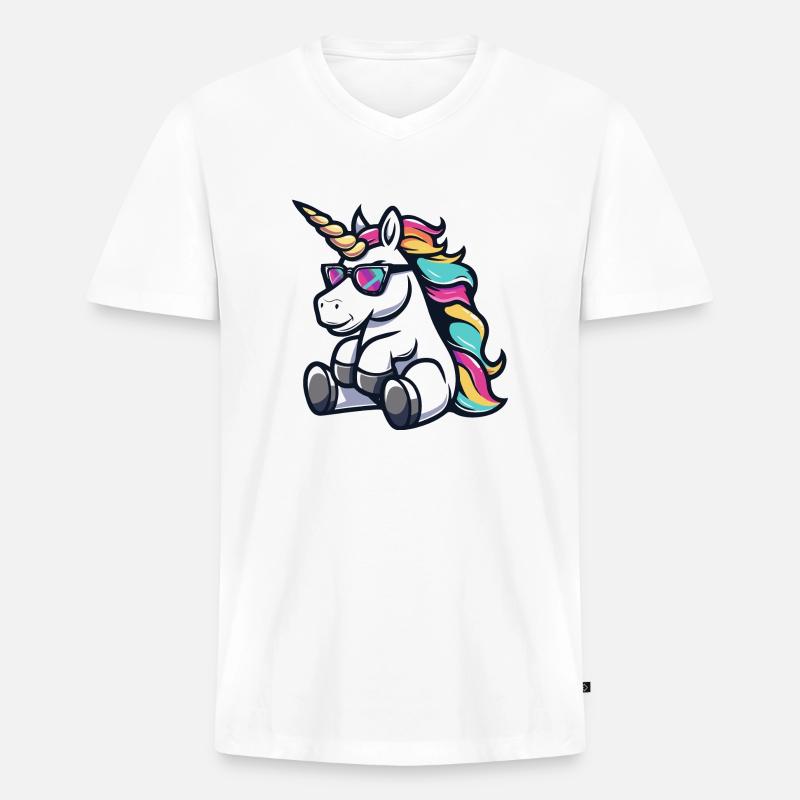 Einhorn Comic Cool - Männer Premium Bio T-Shirt mit V-Ausschnitt - Weiß