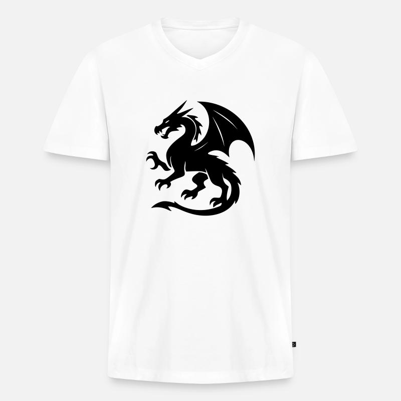 Drache (schwarz) - Männer Premium Bio T-Shirt mit V-Ausschnitt - Weiß