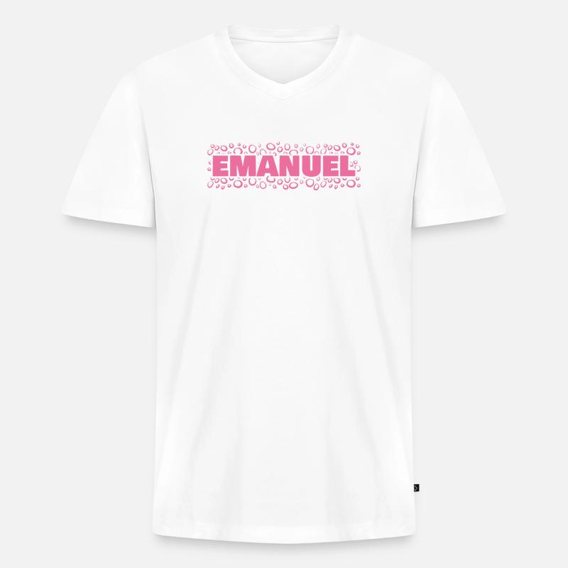 Geschenkidee Emanuel - Männer Premium Bio T-Shirt mit V-Ausschnitt - Weiß