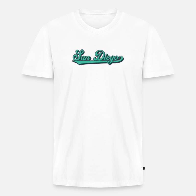 San Diego Script Retro Welle - Männer Premium Bio T-Shirt mit V-Ausschnitt - Weiß