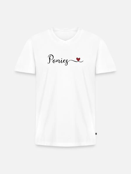 Ponies Herz - Männer Premium Bio T-Shirt mit V-Ausschnitt - Weiß