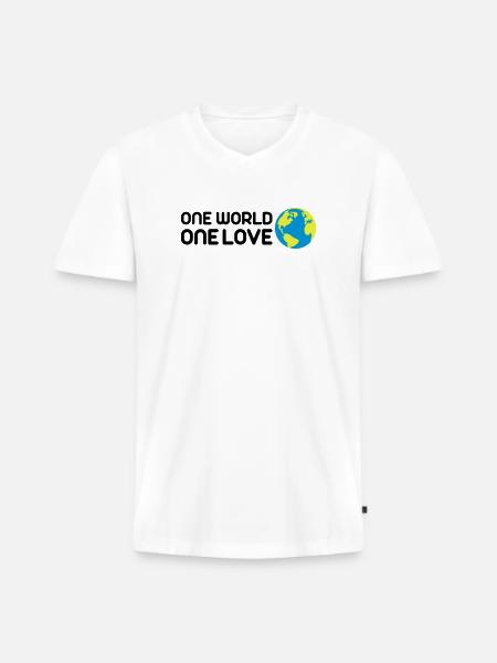 One World One Love - Men's Premium Organic T-shirt with V-neck - white