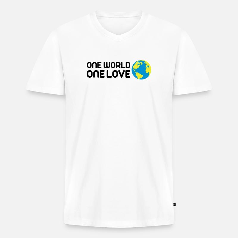 One World One Love - Männer Premium Bio T-Shirt mit V-Ausschnitt - Weiß