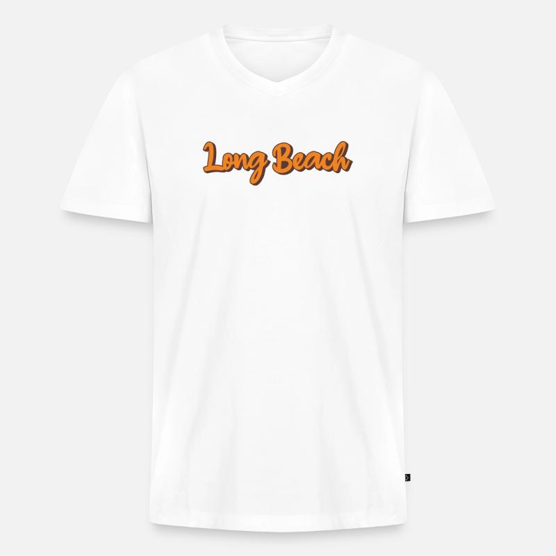 Long Beach Retro Script - Männer Premium Bio T-Shirt mit V-Ausschnitt - Weiß
