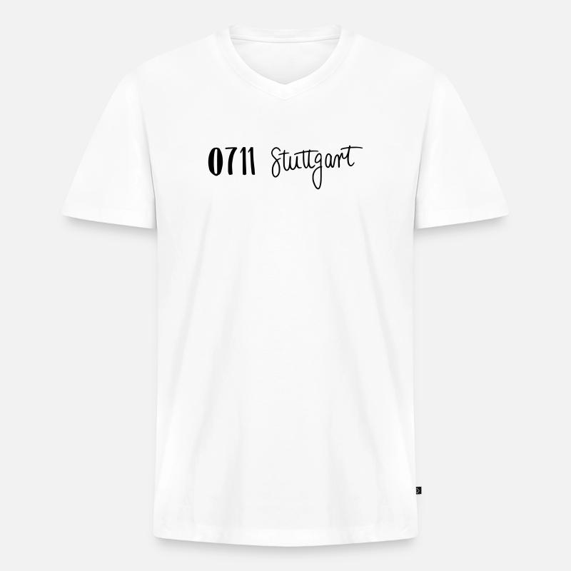 0711 Stuttgart - Männer Premium Bio T-Shirt mit V-Ausschnitt - Weiß