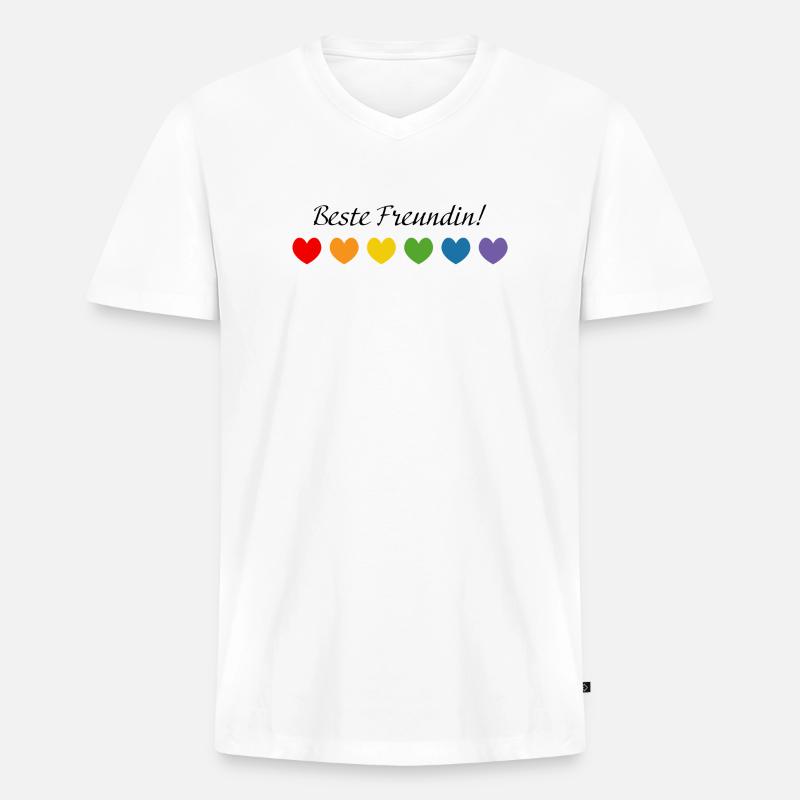Regenbogenherzchen Beste Freundin - Männer Premium Bio T-Shirt mit V-Ausschnitt - Weiß