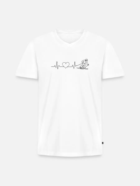 Skiing Love Pulse Heartbeat - Men's Premium Organic T-shirt with V-neck - white