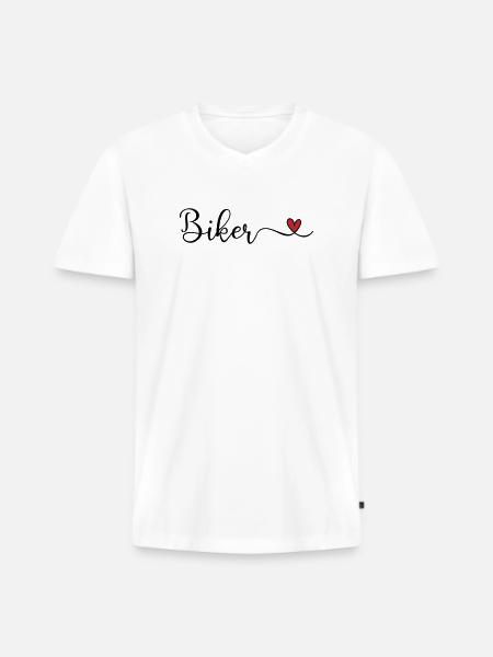 Biker mit Herz - Männer Premium Bio T-Shirt mit V-Ausschnitt - Weiß