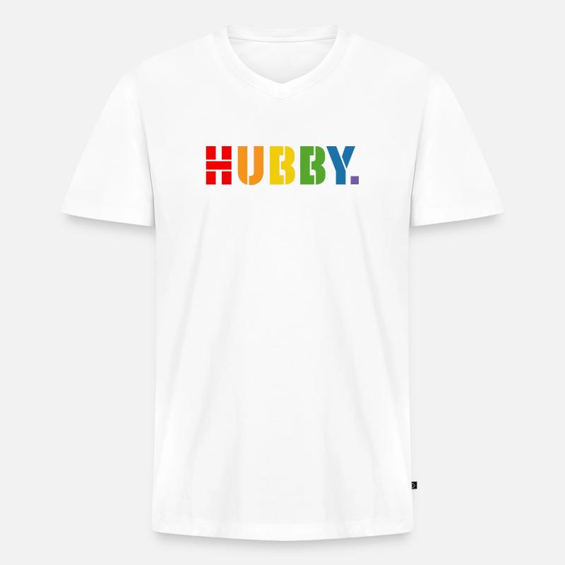 Rainbow shirt HUBBY - Männer Premium Bio T-Shirt mit V-Ausschnitt - Weiß