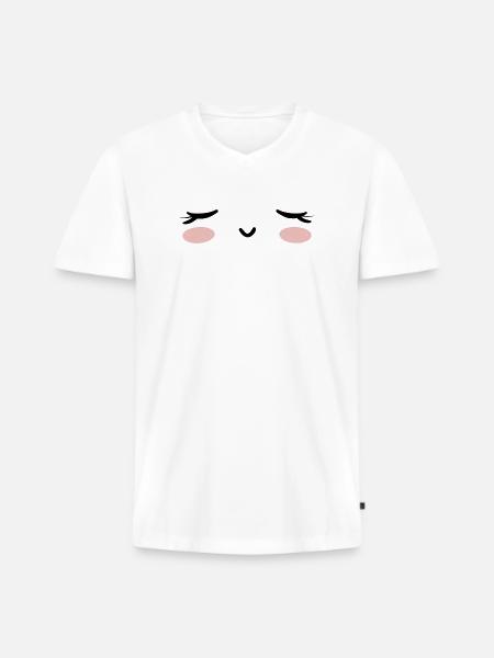 Kawaii face asleep eyes closed - Men's Premium Organic T-shirt with V-neck - white