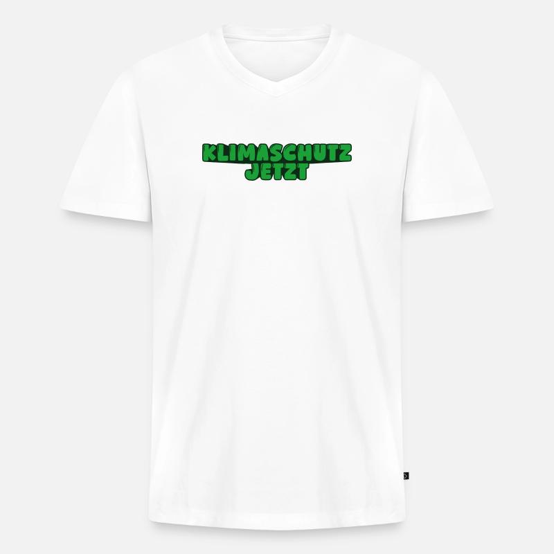 Klimaschutz jetzt - Männer Premium Bio T-Shirt mit V-Ausschnitt - Weiß