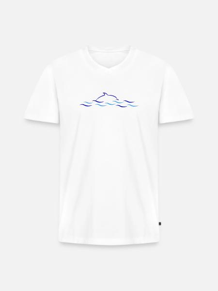 Azure Wavy Lines with Dolphin - Men's Premium Organic T-shirt with V-neck - white